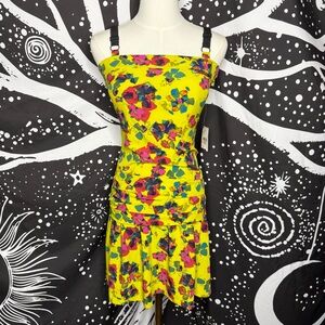 RACHEL Rachel Roy Yellow Floral Mini Dress with Black Straps